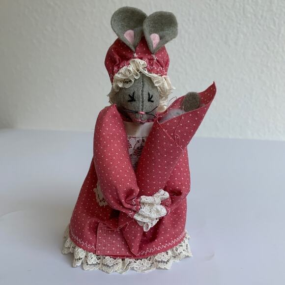 Vintage Handmade Felt Lady Country Mouse - Picture 1 of 10